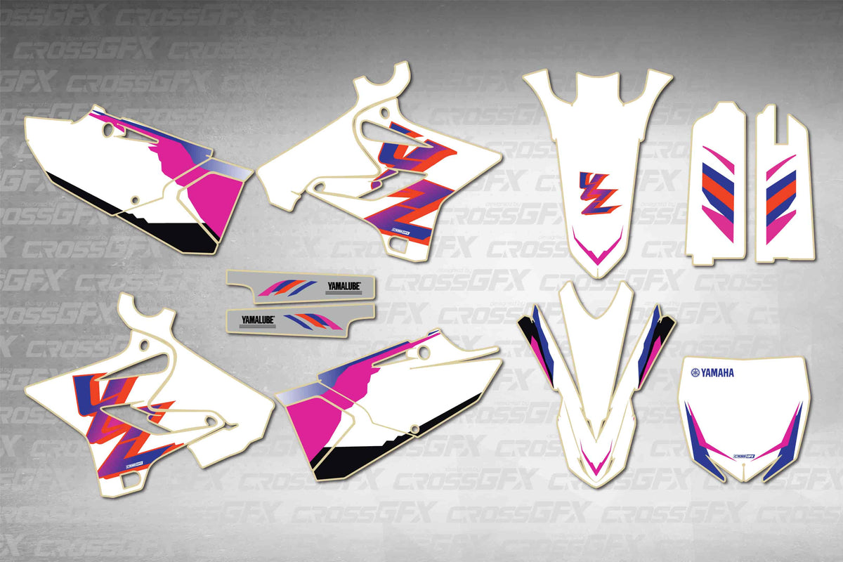 Graphics for Yamaha YZ 125 Polisport 2002-2004 - Retro 93 - flat layout showing all decal pieces included
