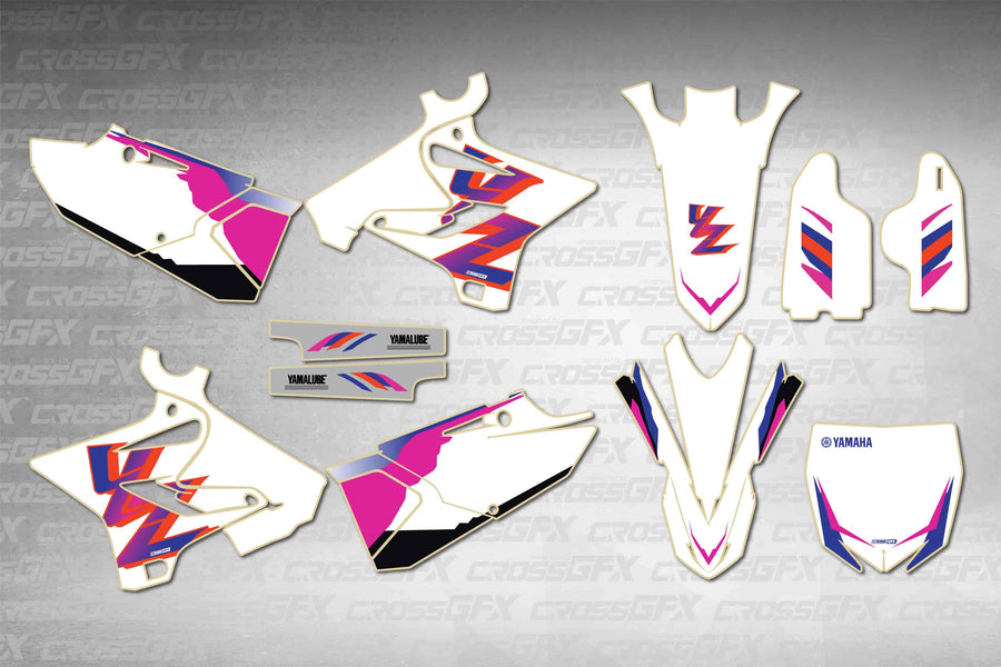 Graphics for Yamaha YZ 125 Polisport 2005-2007 - Retro 93 - flat layout showing all decal pieces included