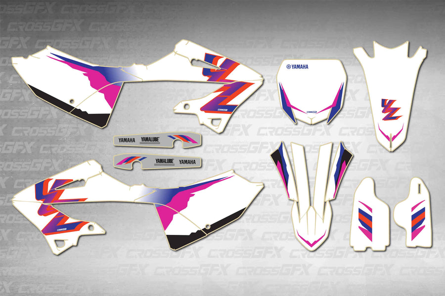 Yamaha YZ 125 2005-2007 Polisport 2022 Restyle Retro 93 graphics kit - flat layout showing all decal pieces included