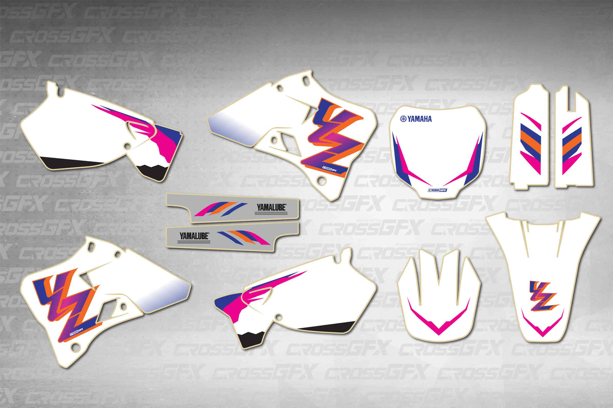 Graphics for Yamaha YZ 250 2000-2001 - Retro 93 - flat layout showing all decal pieces included