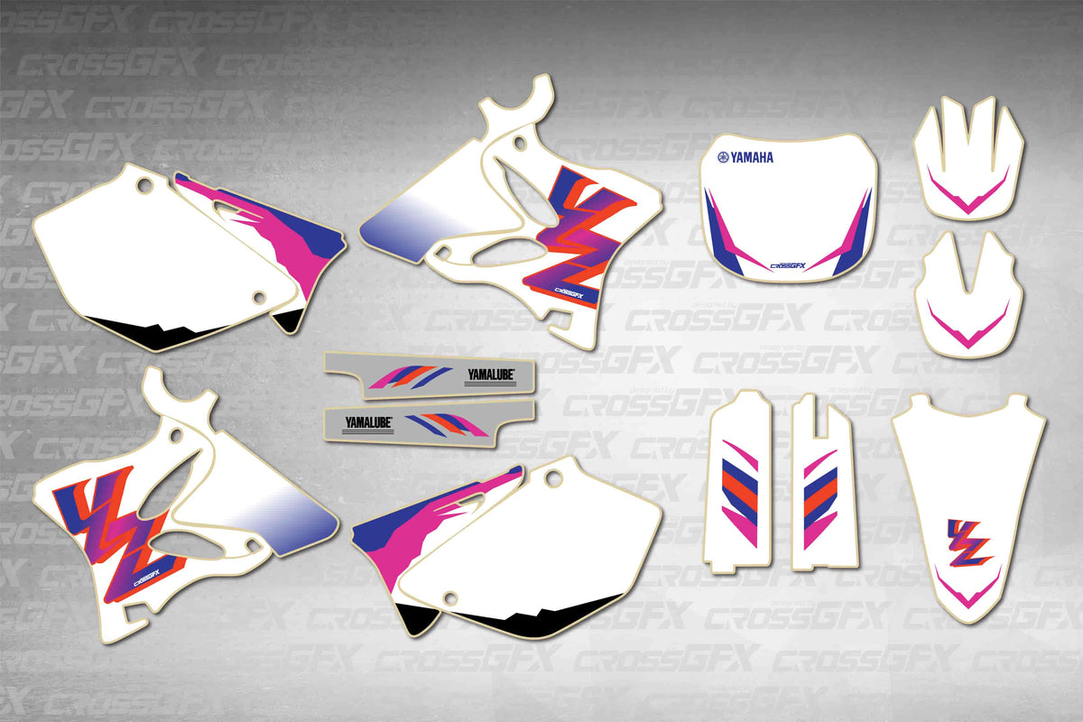 Graphics for Yamaha YZ 250 2002-2004 - Retro 93 - flat layout showing all decal pieces included