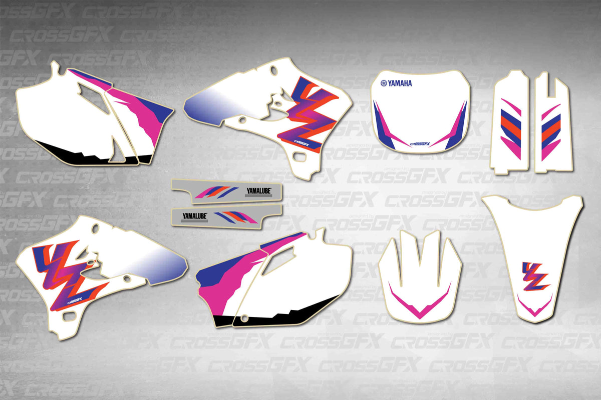 Graphics for Yamaha YZ 250F 2003-2004 - Retro 93 - flat layout showing all decal pieces included