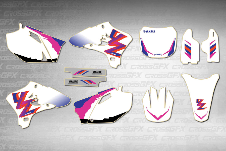 Graphics for Yamaha YZ 250F 2005 - Retro 93 - flat layout showing all decal pieces included