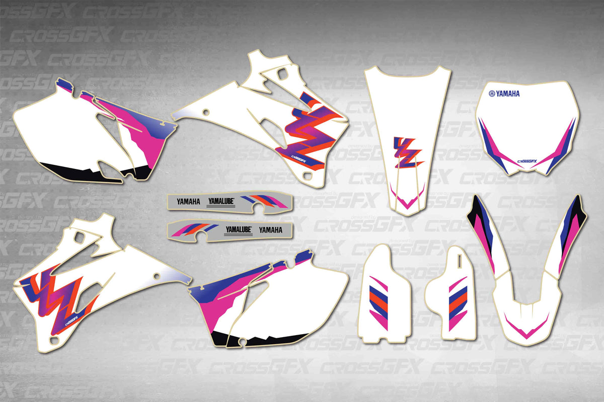 Graphics for Yamaha YZ 250F 2006-2007 - Retro 93 - flat layout showing all decal pieces included