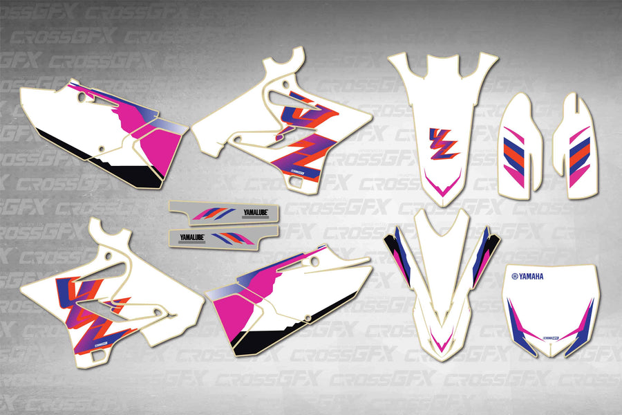 Graphics for Yamaha YZ 250 Polisport 2008-2014 - Retro 93 - flat layout showing all decal pieces included