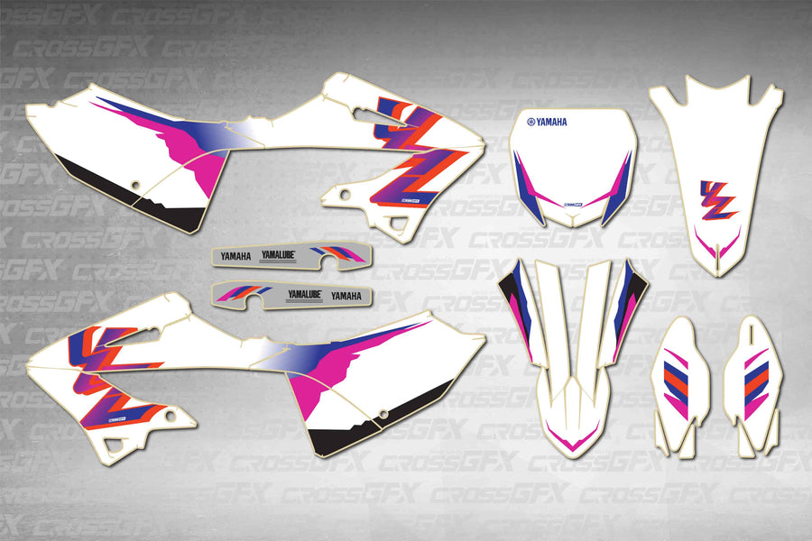 Yamaha YZ 250 2008-2021 Polisport 2022 Restyle Retro 93 graphics kit - flat layout showing all decal pieces included