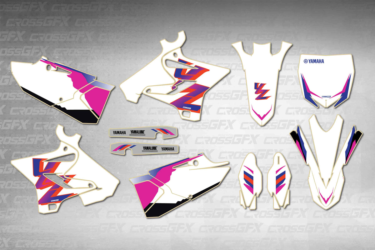 Graphics for Yamaha YZ 250X 2016-2022 - Retro 93 - flat layout showing all decal pieces included