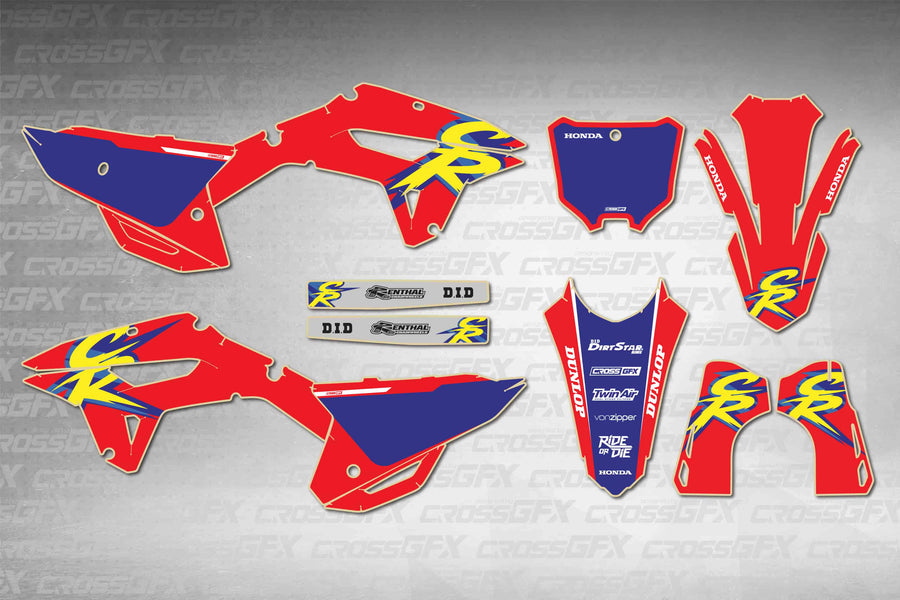 Honda CRF 250RX 2022-2024 Retro 94 Red graphics kit - flat layout showing all decal pieces included