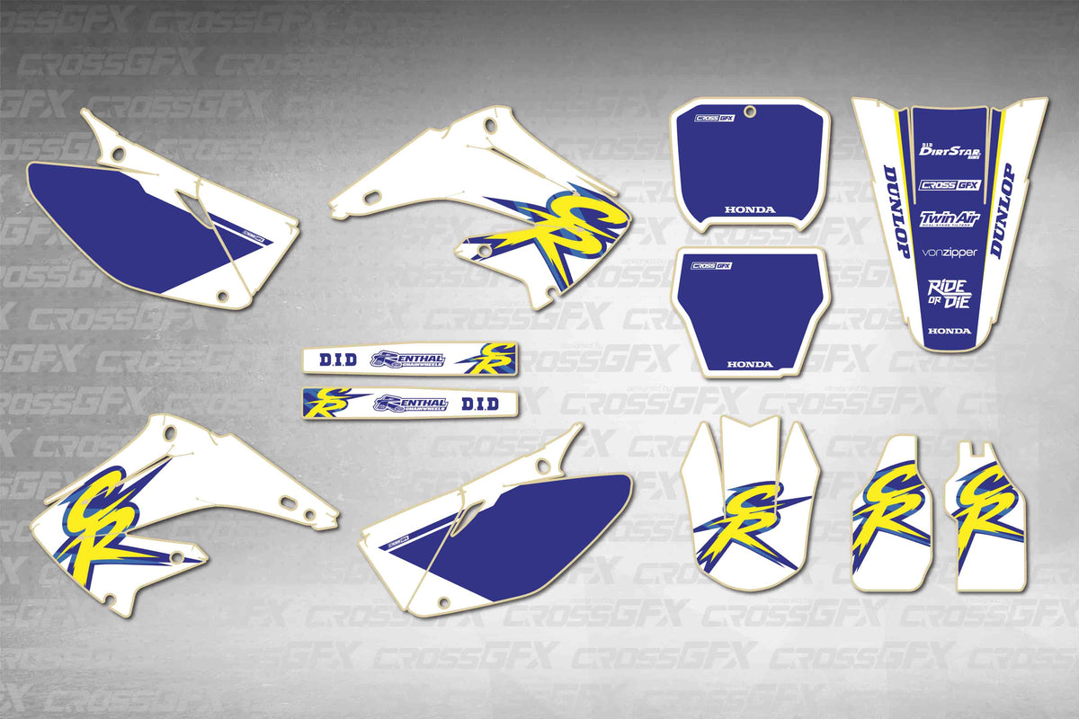 Graphics for Honda CR 125R 2002-2007 - Retro 94 White - flat layout showing all decal pieces included
