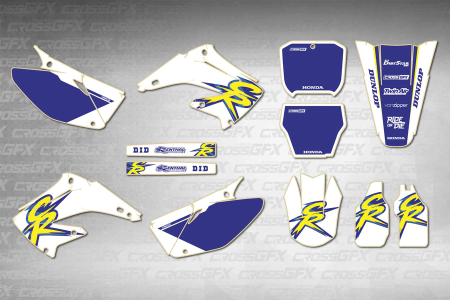 Graphics for Honda CR 125R 2002-2007 - Retro 94 White - flat layout showing all decal pieces included