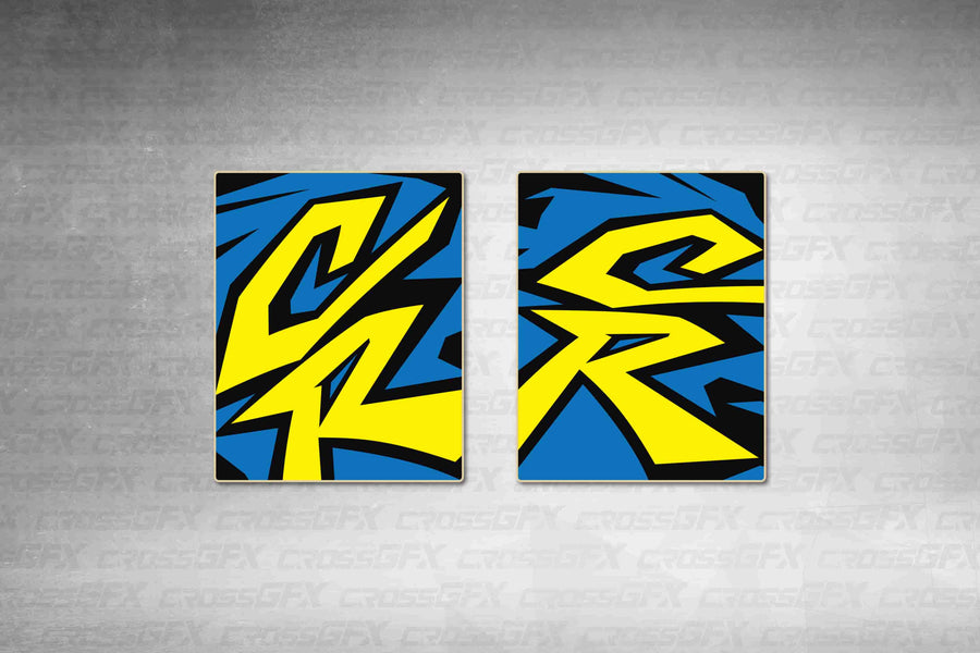 Retro 97 Blue fork wraps, blue wraps with big yellow Retro 97 lettering, flat layout
