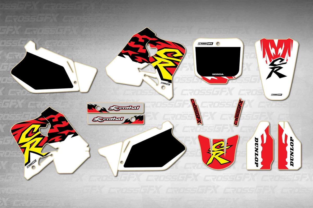 Graphics for Honda CR 125R 1995-1997 - Retro 97 - flat layout showing all decal pieces included