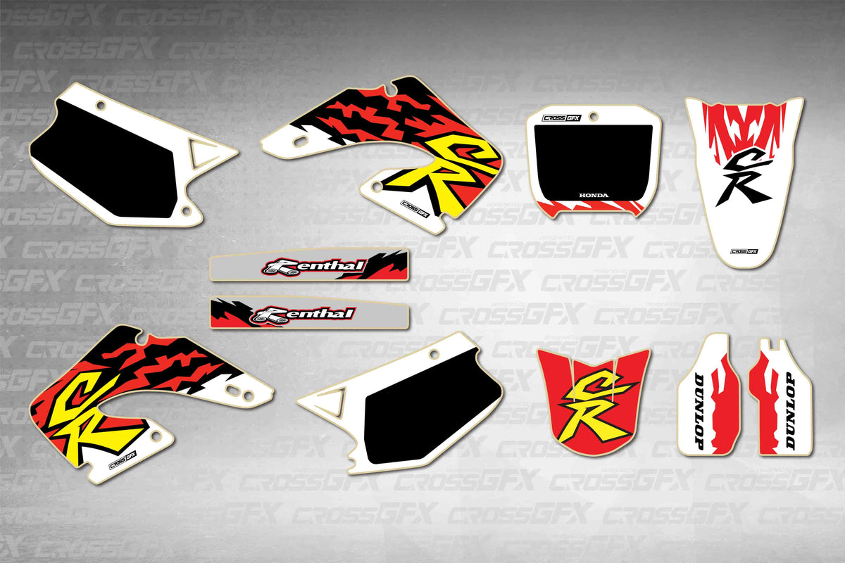 Graphics for Honda CR 125R 2000-2001 - Retro 97 - flat layout showing all decal pieces included