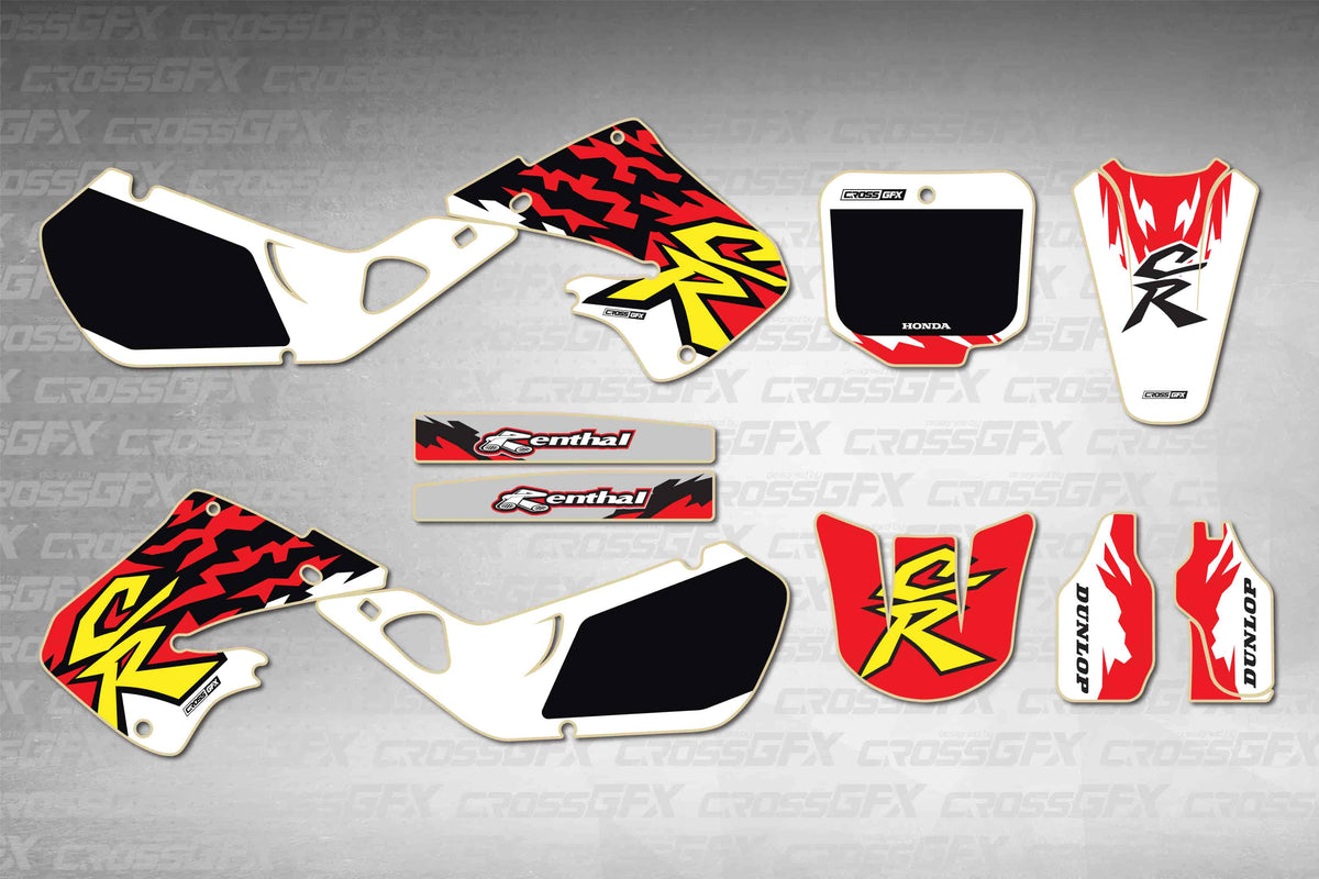 Graphics for Honda CR 250R 1997-1999 - Retro 97 - flat layout showing all decal pieces included