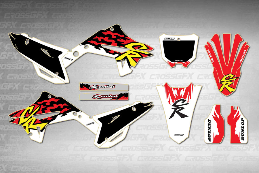 Graphics for Honda CR 250R 2000-2001 Polisport 2022 Restyle - Retro 97 - flat layout showing all decal pieces included