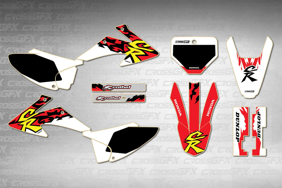 Honda CRF 230F 2008-2014 Retro 97 graphics kit - flat layout showing all decal pieces included