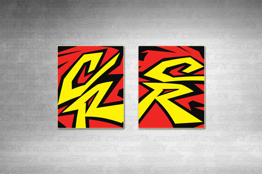 Retro 97 Red fork wraps, red wraps with big yellow Retro 97 lettering, flat layout