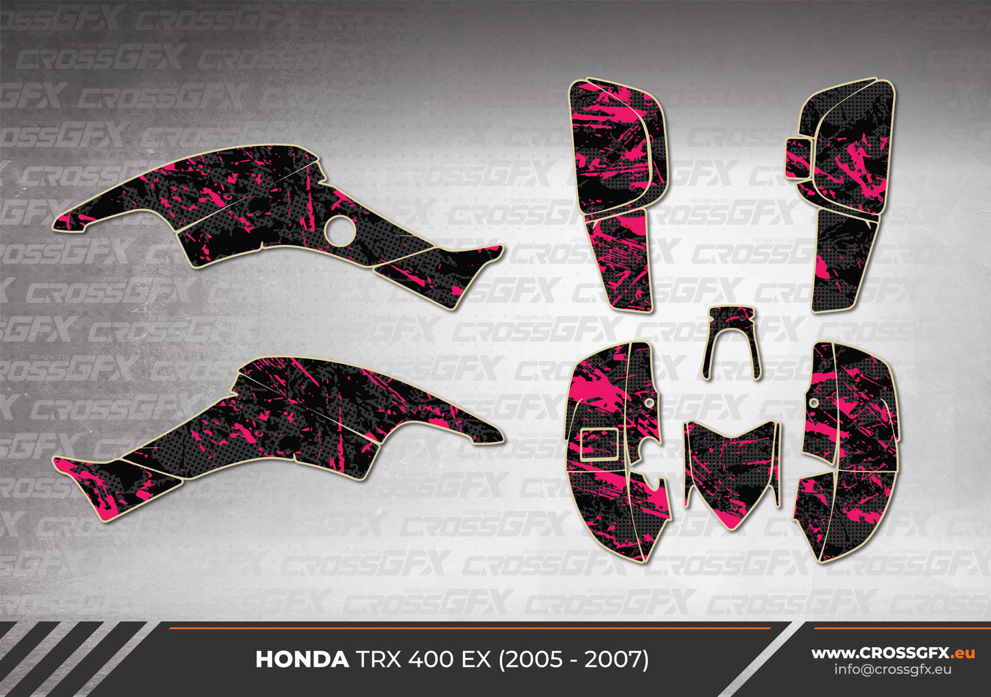 Honda TRX 400 EX Revolt Pink graphics kit 2D layout for 2005 - 2007 models.