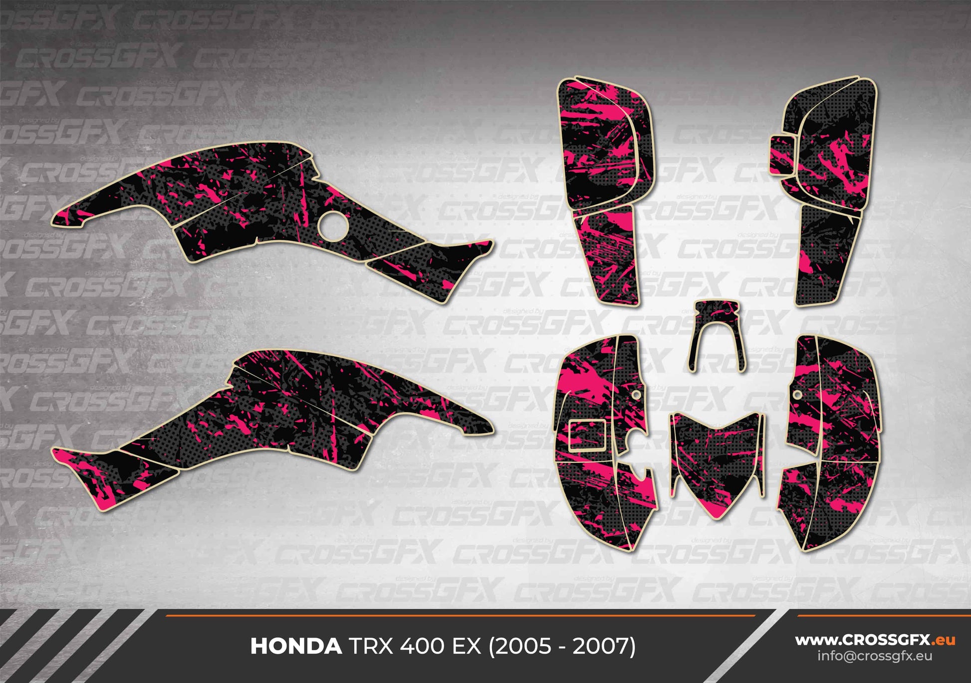 Honda TRX 400 EX Revolt Pink graphics kit 2D layout for 2005 - 2007 models.