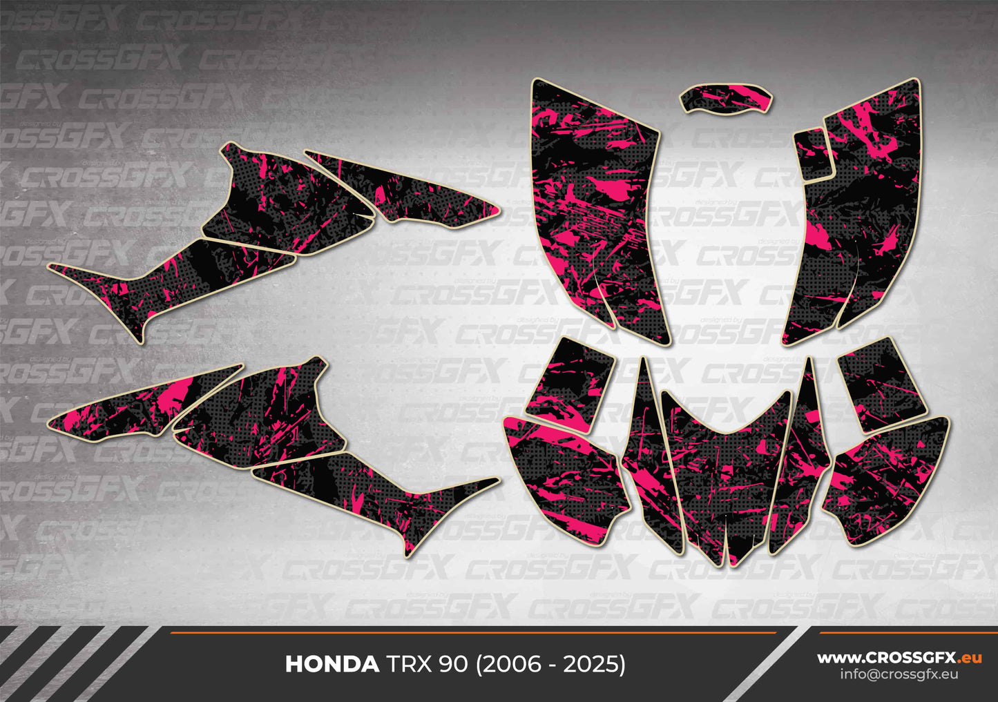 Honda TRX 90 2006 - 2025 semi-custom Revolt Pink graphics kit 2D layout.