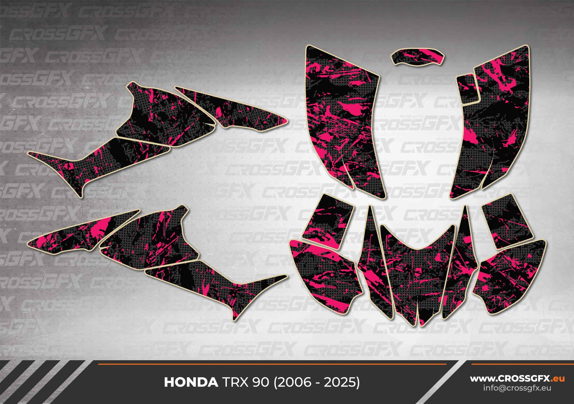 Honda TRX 90 2006 - 2025 semi-custom Revolt Pink graphics kit 2D layout.