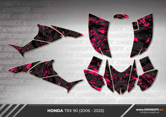Honda TRX 90 2006 - 2025 semi-custom Revolt Pink graphics kit 2D layout.