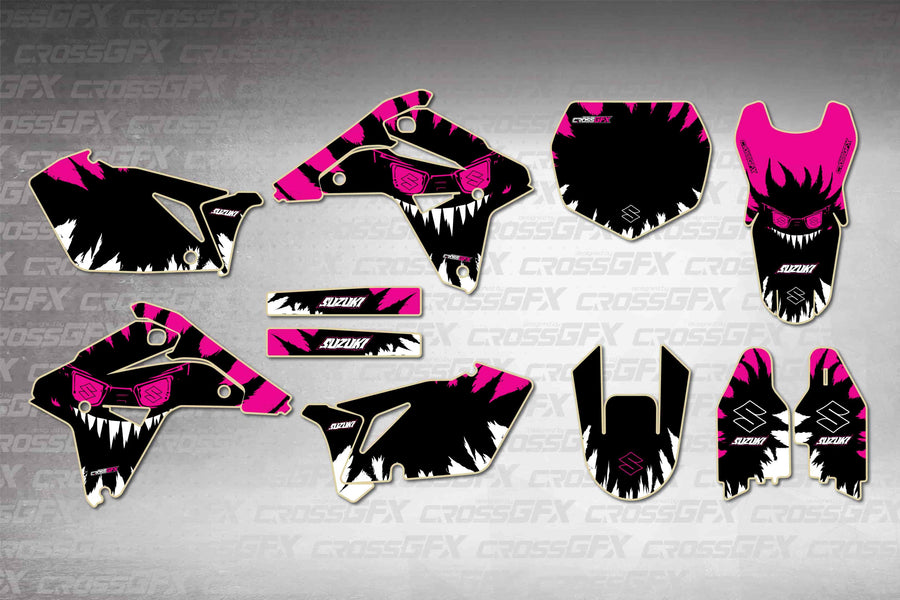 Graphics for Suzuki RMZ 450 2005-2006 - Roar Pink - flat layout showing all decal pieces included