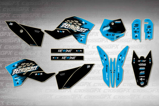 Graphics for KTM 50 SX 2009-2015 - Savage Blue - flat layout showing all decal pieces included