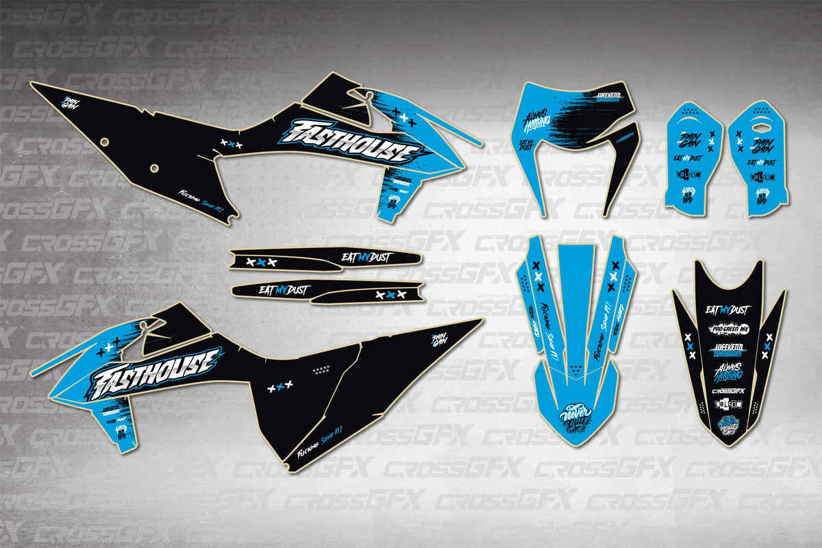 Graphics for KTM EXC-F 2020-2023 - Savage Blue - flat layout showing all decal pieces included