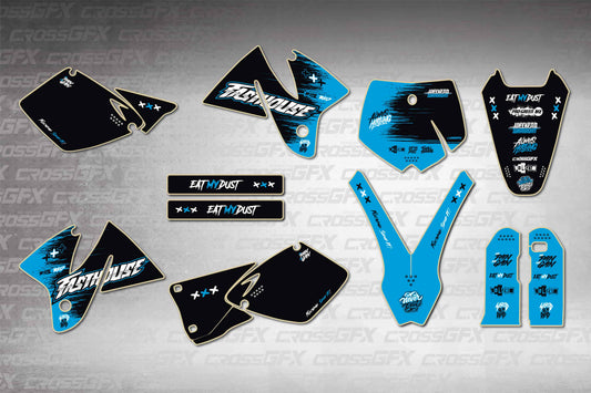 KTM SX 1998-2000 graphics kit - Savage Blue design flat layout