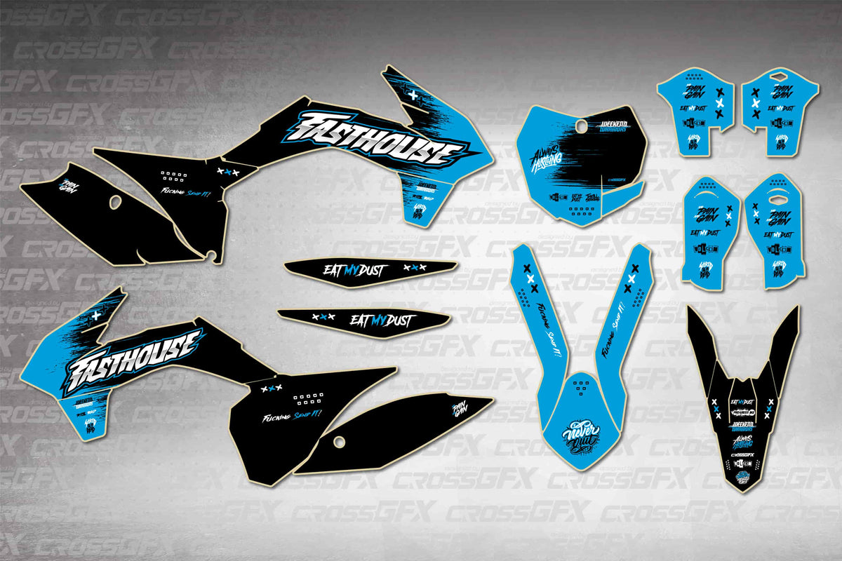 Graphics for KTM SX 2013-2015 - Savage Blue - flat layout showing all decal pieces included