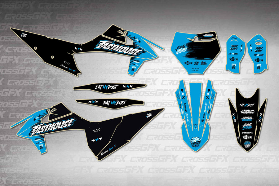 Graphics for KTM SX 2019-2022 - Savage Blue - flat layout showing all decal pieces included