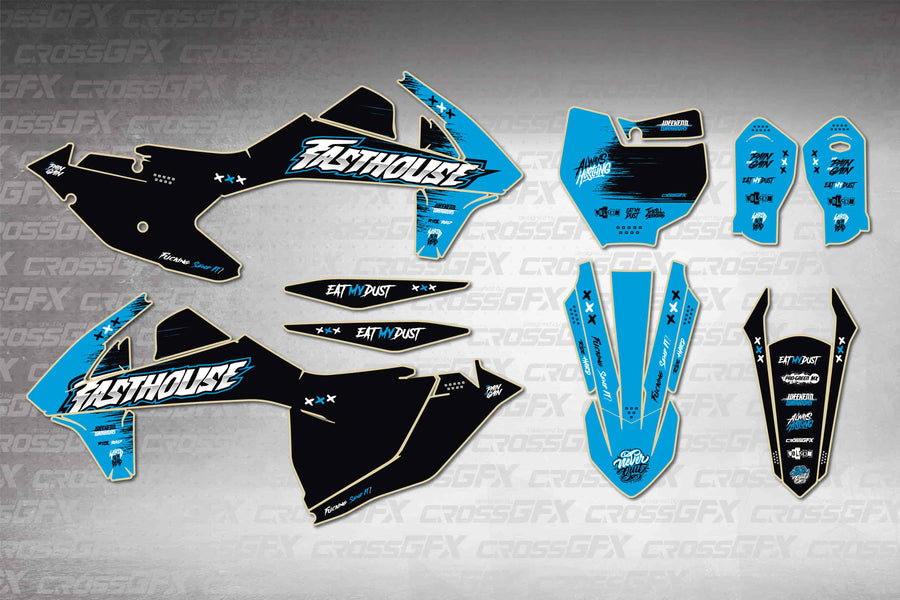 Graphics for KTM SX-F 2016-2018 - Savage Blue - flat layout showing all decal pieces included