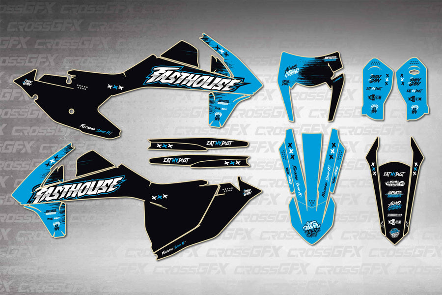 Graphics for KTM XC-W 2017-2019 - Savage Blue - flat layout showing all decal pieces included
