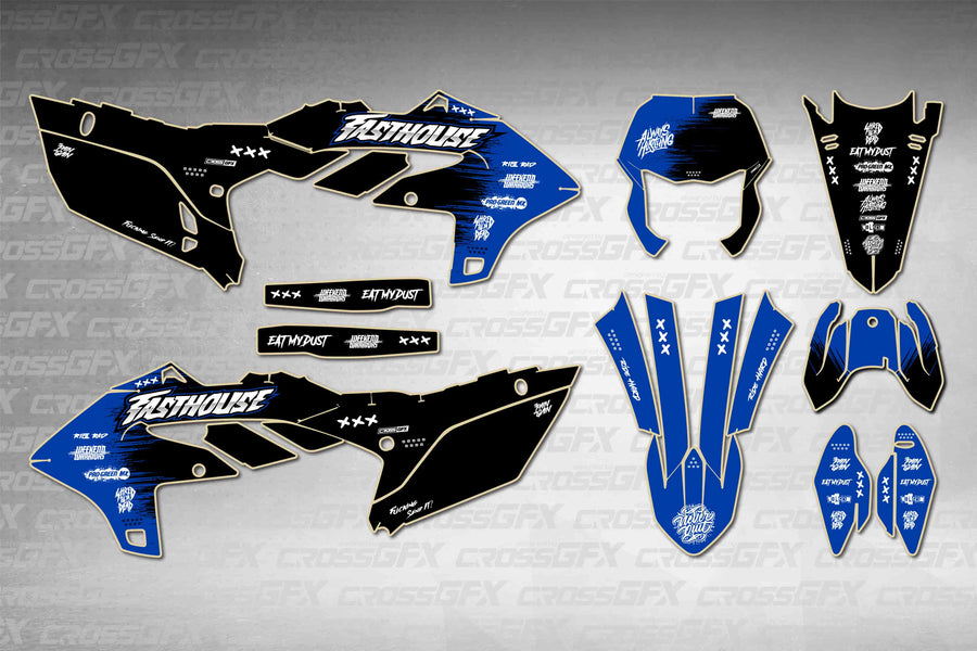 Graphics for Yamaha WR 450F 2024-2026 - Savage Blue - flat layout showing all decal pieces included
