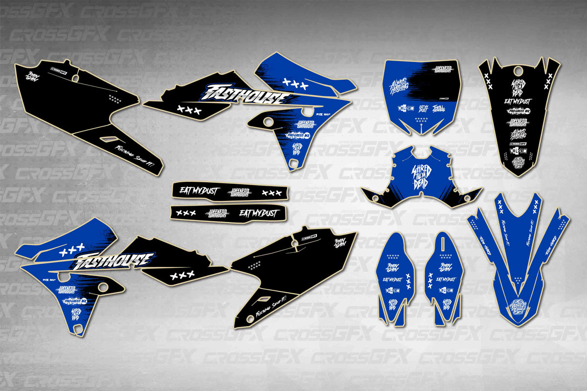 Graphics for Yamaha YZ 250F 2014-2018 - Savage Blue - flat layout showing all decal pieces included