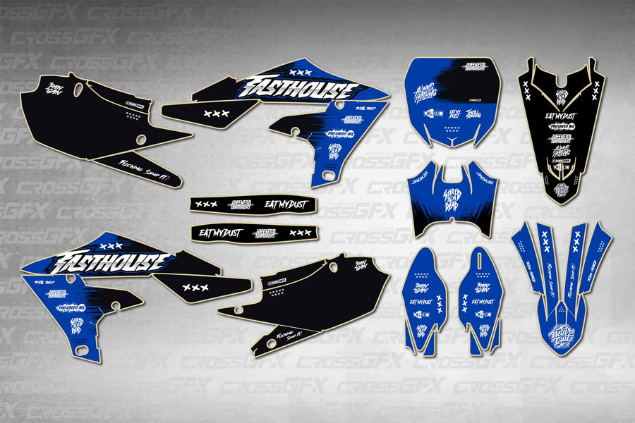 Graphics for Yamaha YZ 250FX 2020-2024 - Savage Blue - flat layout showing all decal pieces included