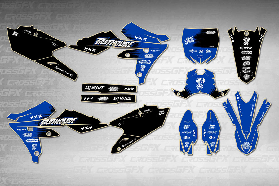 Graphics for Yamaha YZ 450FX 2015-2018 - Savage Blue - flat layout showing all decal pieces included