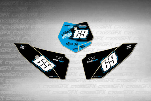 Graphics for KTM 50 SX 2009-2015 - Savage Blue number plate decals - flat layout showing all pieces included