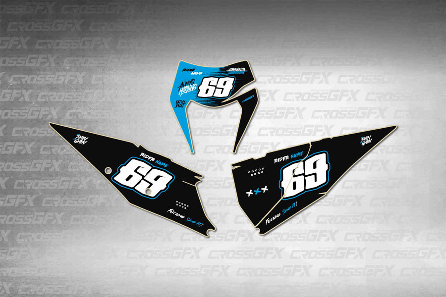 Graphics for KTM EXC 2020-2023 - Savage Blue number plate decals - flat layout showing all pieces included