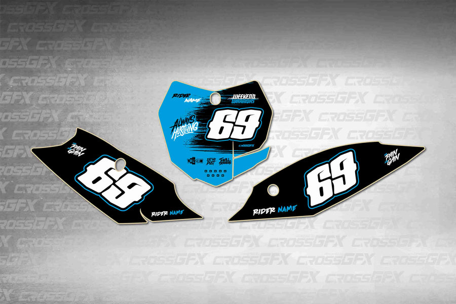 Graphics for KTM SX-F 2013-2015 - Savage Blue number plate decals - flat layout showing all pieces included