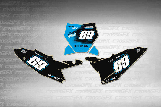 Graphics for KTM SX-F 2023-2024 - Savage Blue number plate decals - flat layout showing all pieces included