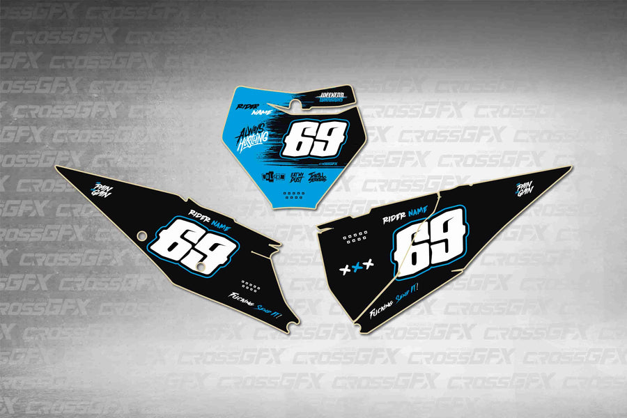 Graphics for KTM XC 2019-2022 - Savage Blue number plate decals - flat layout showing all pieces included