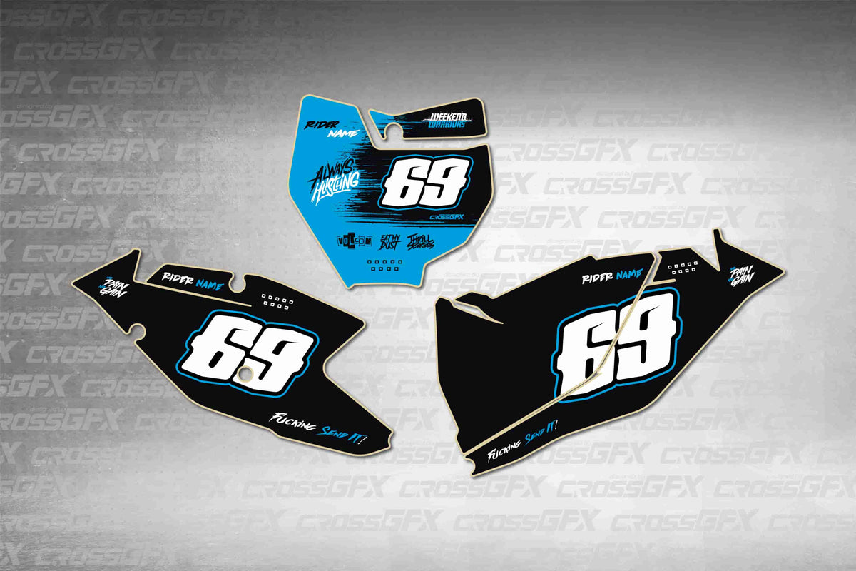 Graphics for KTM XC-F 2016-2018 - Savage Blue number plate decals - flat layout showing all pieces included