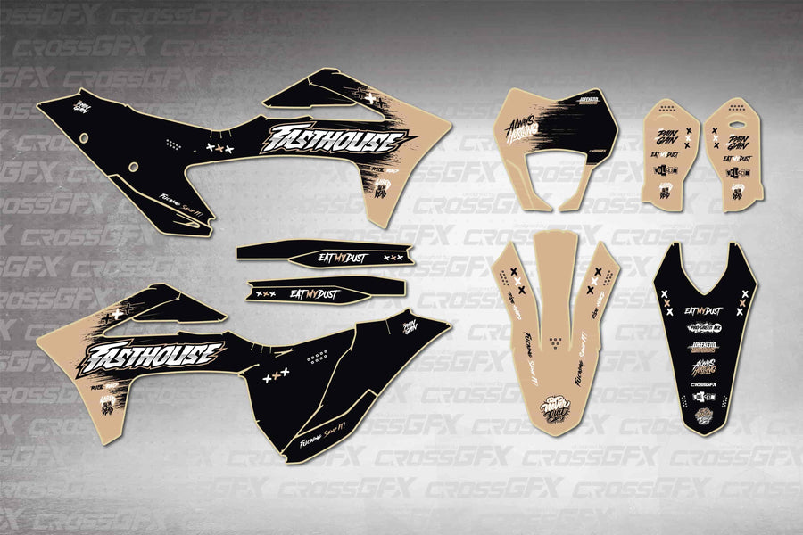 GasGas EC 2021-2023 Savage Brown graphics kit - flat layout showing all decal pieces included