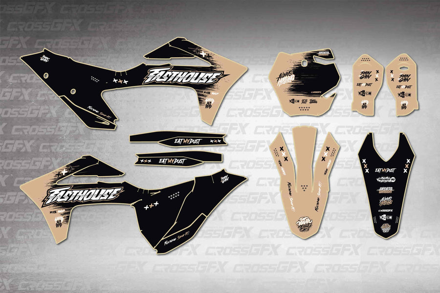 GasGas MC 2021-2023 Savage Brown graphics kit - flat layout showing all decal pieces included