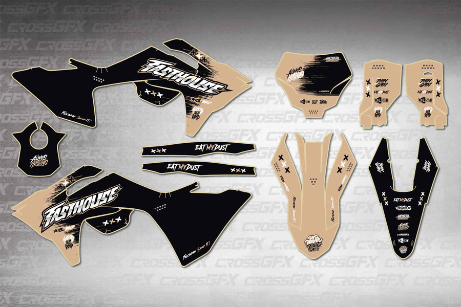 GasGas MC 2024-2026 Savage Brown graphics kit - flat layout showing all decal pieces included