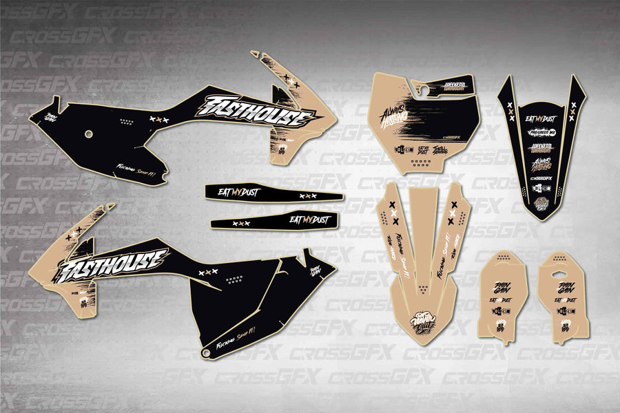 GasGas MC 85 2021-2024 Savage Brown graphics kit - flat layout showing all decal pieces included