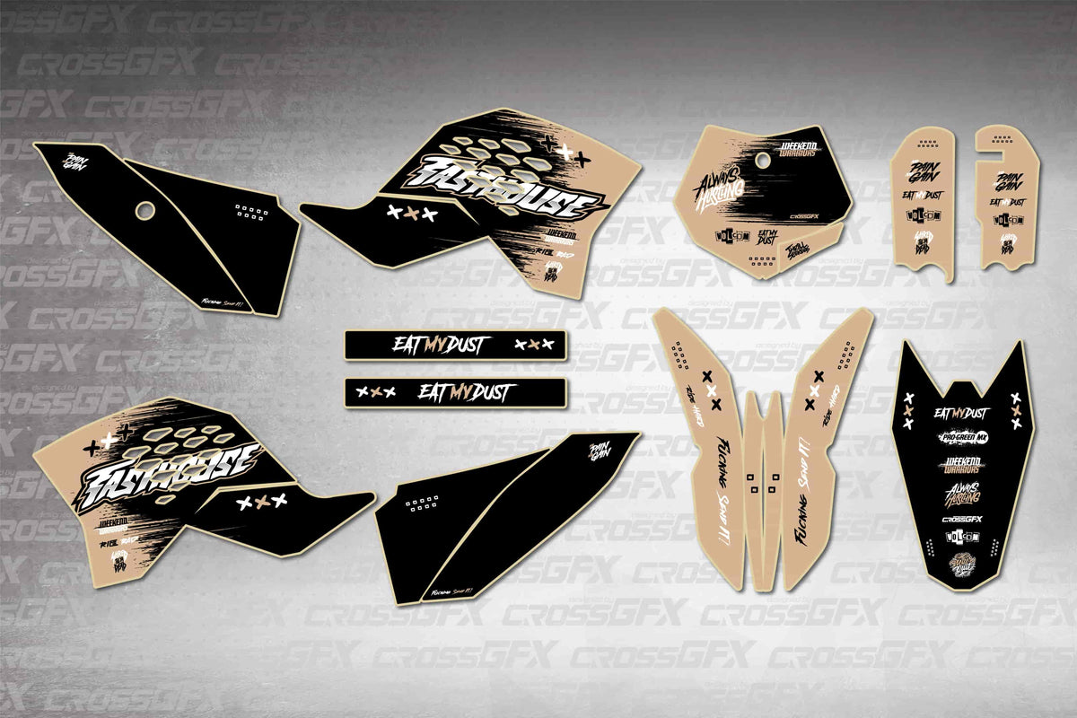 Graphics for KTM 50 SX 2009-2015 - Savage Brown - flat layout showing all decal pieces included