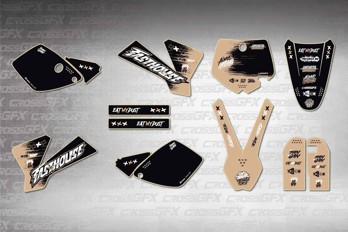 Graphics for KTM 65 SX 2002-2008 - Savage Brown - flat layout showing all decal pieces included